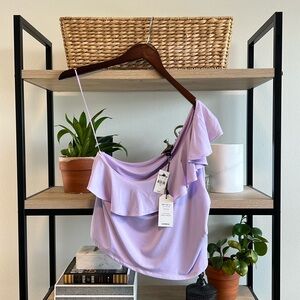 NWT Express Body Contour Compression Stretch Ruffle One Sleeve Tank, XL